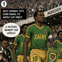 The index Comic image with the caption: Yugoslavia 9-0 Zaire: The First African Dream, Shattered