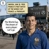 The index Comic image with the caption: France 7-3 Paraguay: 1958 World Cup Fontaine Hat-Trick Debut