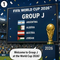 The index Comic image with the caption: Group J Power Analysis: Argentina (champion), Algeria, Austria, Jordan
